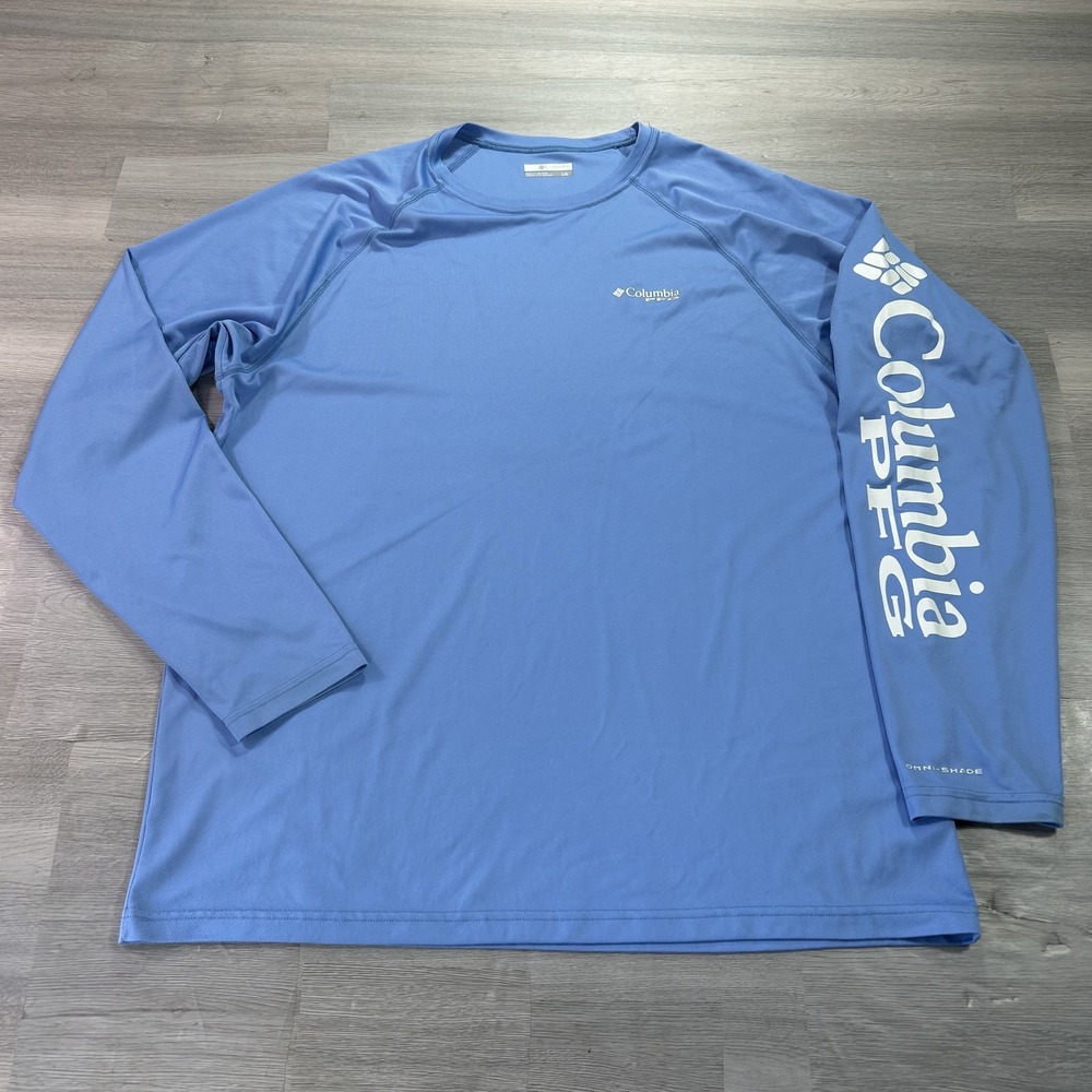 Columbia PFG Omni-Shade Shirt Mens Large Blue Long Sleeve Fishing Top Sun